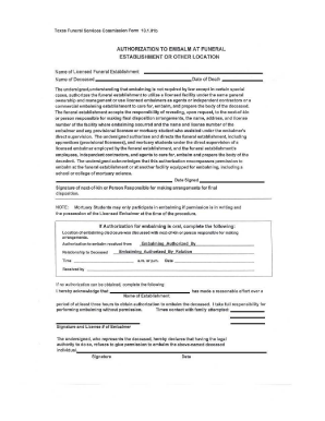 Texas Funeral Service Commission Form 10 1 01b Authorization