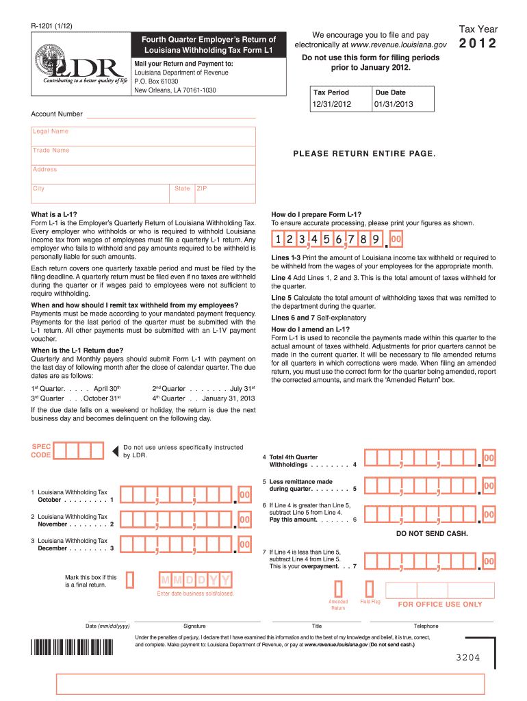  L 1 Tax  Form 2012
