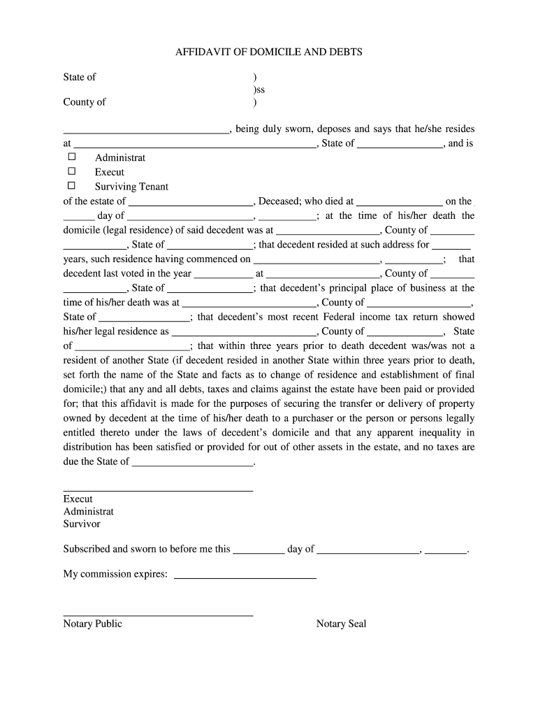 Printable Affidavit Of Domicile Form