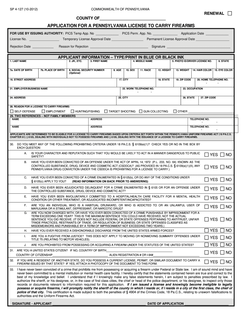 Bucks County Concealed Carry Permit  Form