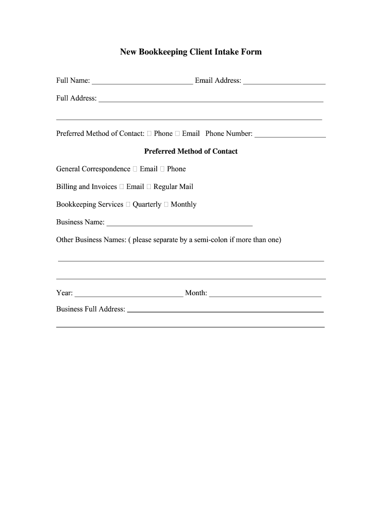New Bookkeeping Client Intake Form PDF