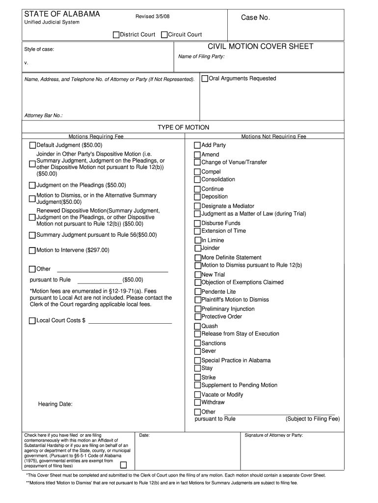 Motion to Dismiss Form Alabama