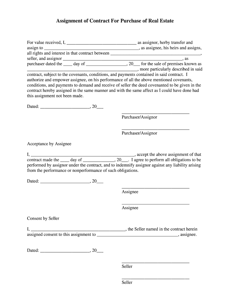 Assignment of Real Estate Purchase and Sale Agreement PDF  Form