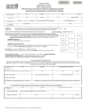 Divorce or Annulment Florida Department of Health Doh State Fl  Form