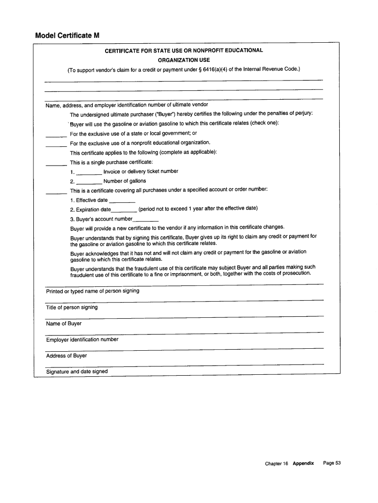 Model Certificate M  Form