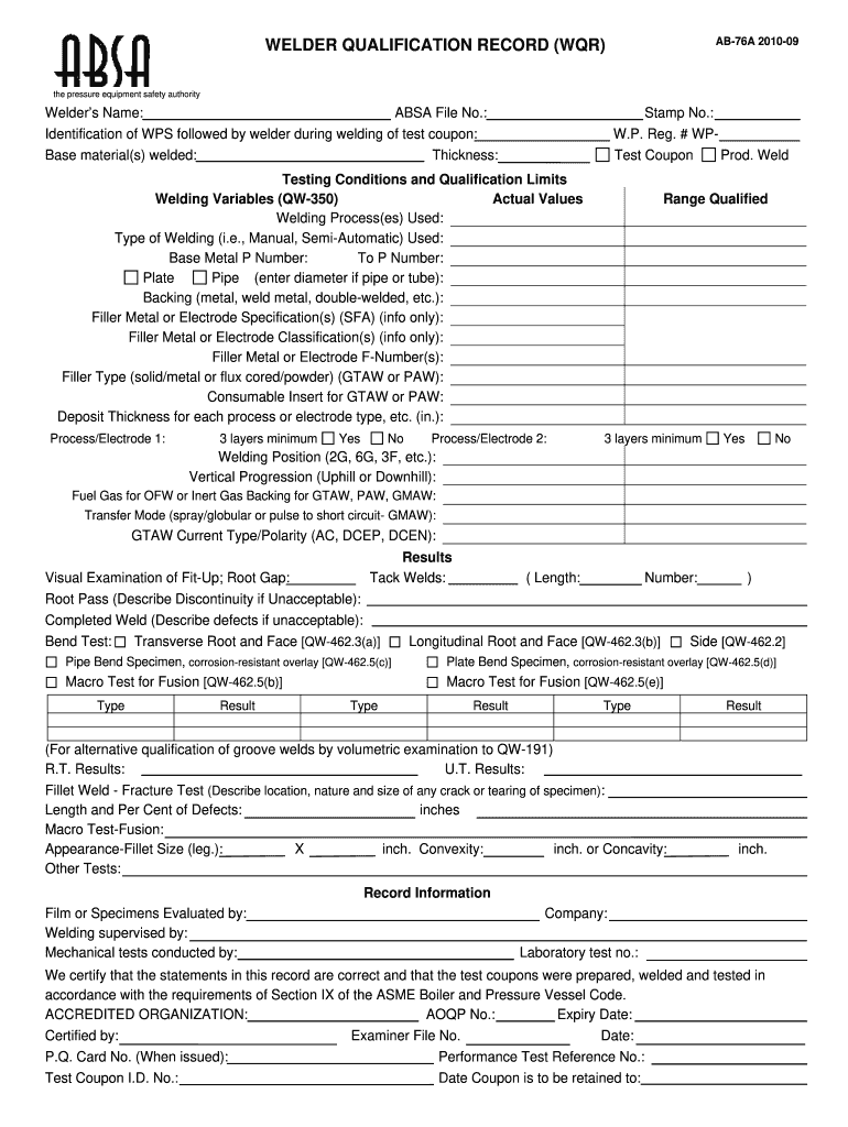  Welder Qualification Test Record 2010-2024