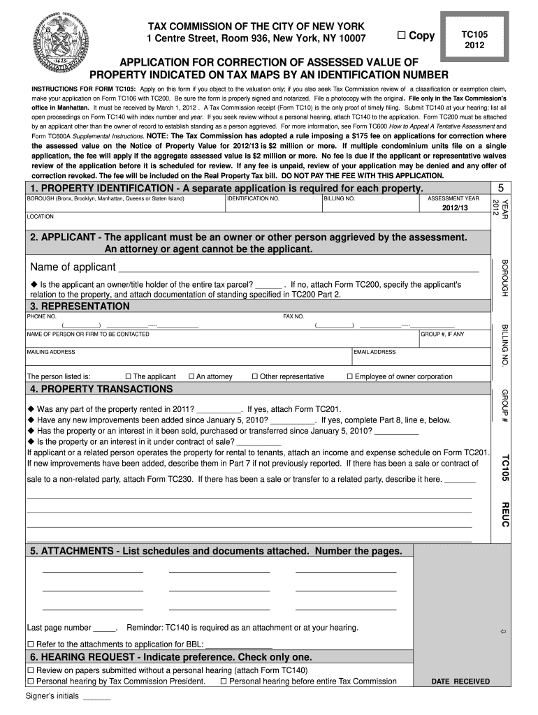  Application for Correction of Assessed Value  NYC Gov  Nyc 2012