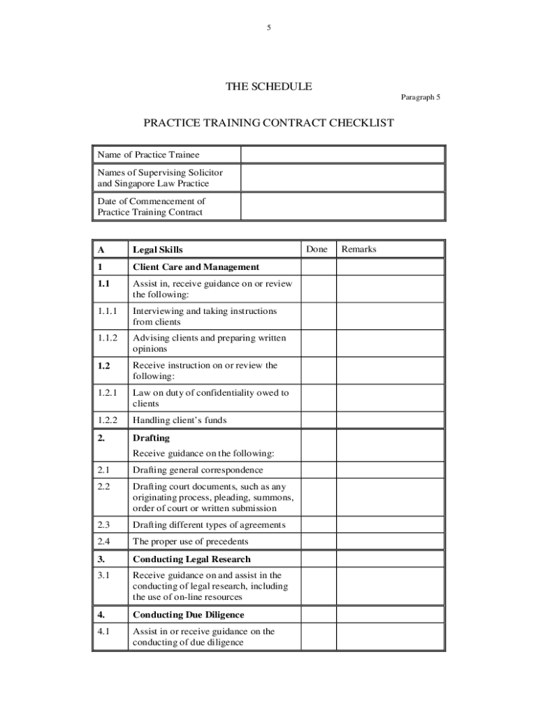  Practice Training Contract Checklist 2011-2024