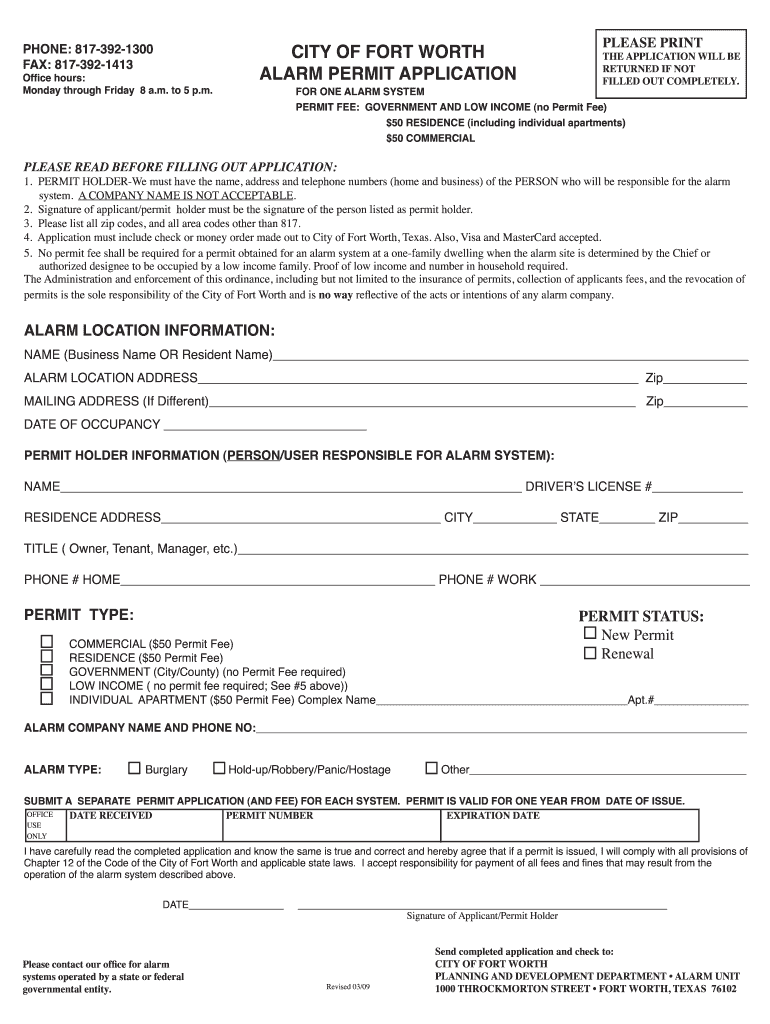  Alarm Permit Application 2009-2024