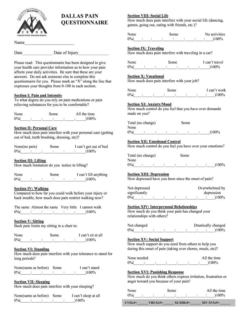  Dallas Pain Questionnaire 2004