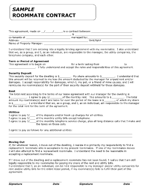 SAMPLE ROOMMATE CONTRACT off Campus Connections  Form