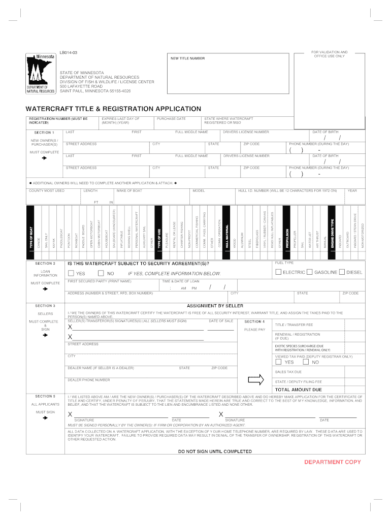 Watercraft Title and Regsitration Application  Form