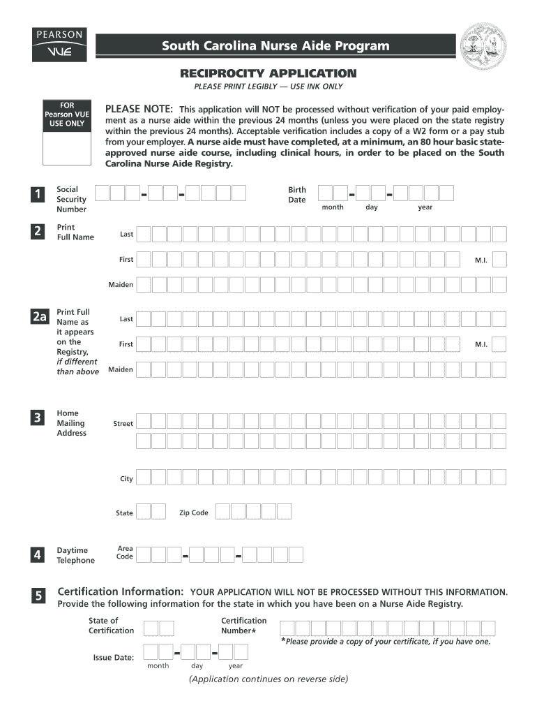 Pearson Vue Reciprocity  Form