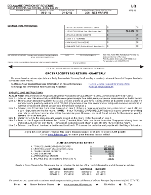Delaware Division of Revenue Gross Receipts Forms Lq2 9501