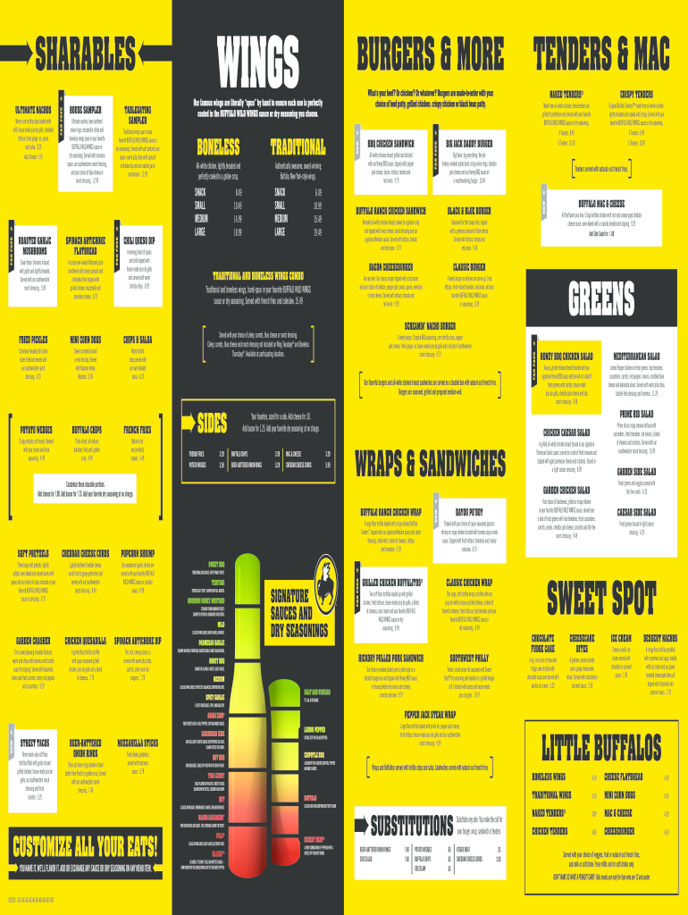 Printable Buffalo Wild Wings Menu  Form