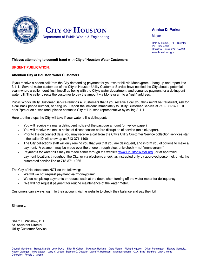 Fraud Notice Department of Public Works and Engineering City of  Form