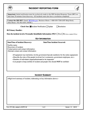 Initial Incident Response Form Form for Initial Incident Response Report Ihs