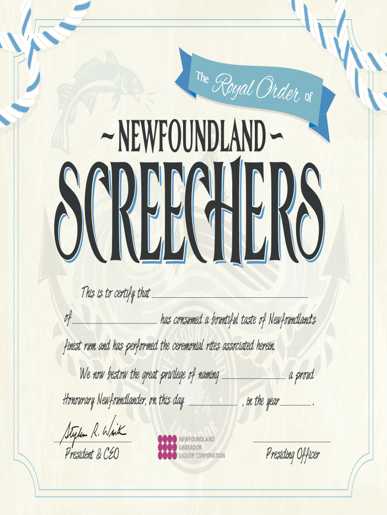 Newfoundland Screech in Certificate  Form