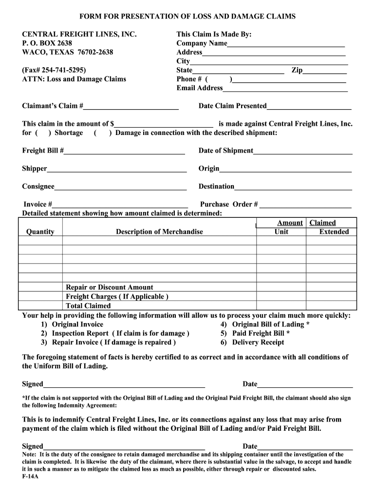 Central Freight Claim Form