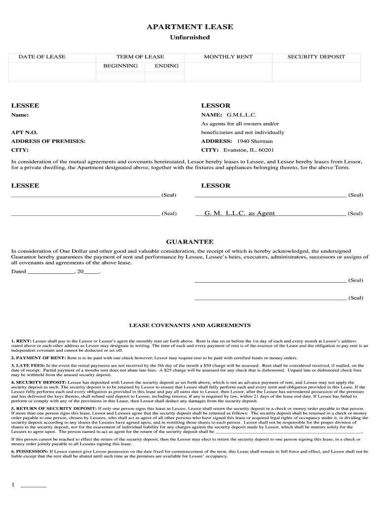 Apartment Lease Agreement  Form