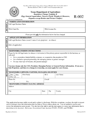 Texas Department of Agriculture Form R002