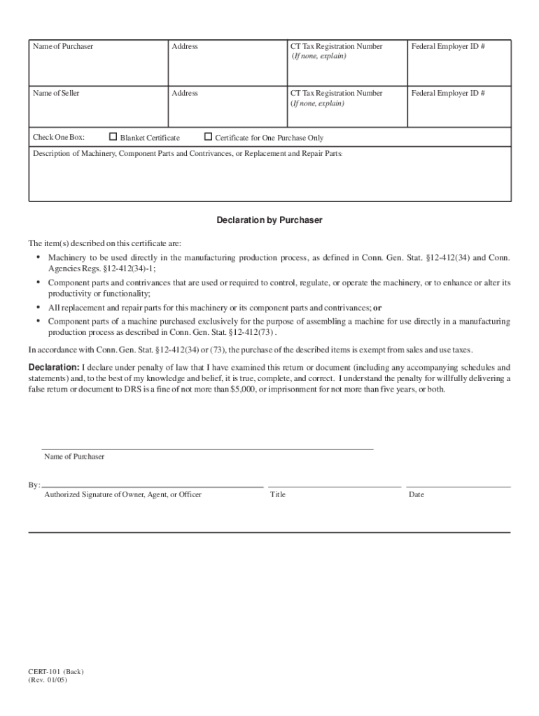 Ct Cert 101 Fillable  Form