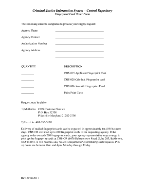 Printable Fingerprint Card  Form