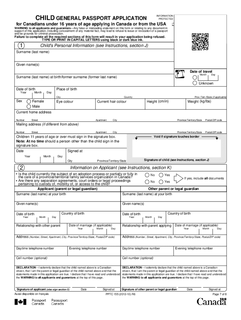 Fillable Child Passport Application Canada  Form