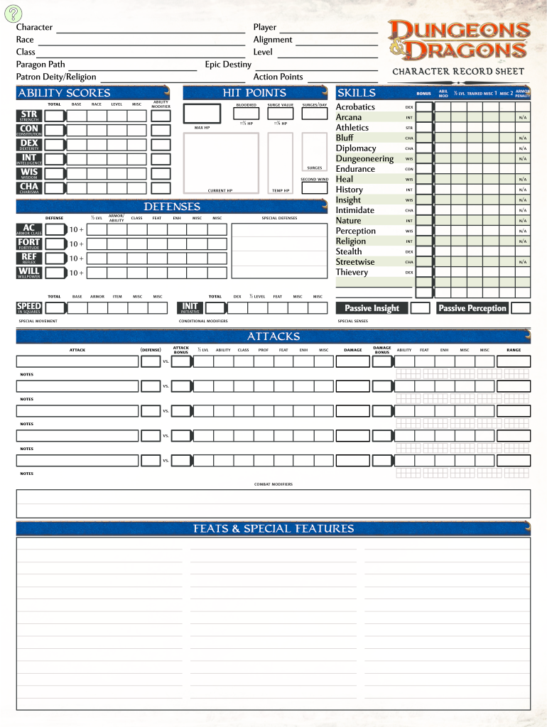 Form Fillable PDF Ad D 2e