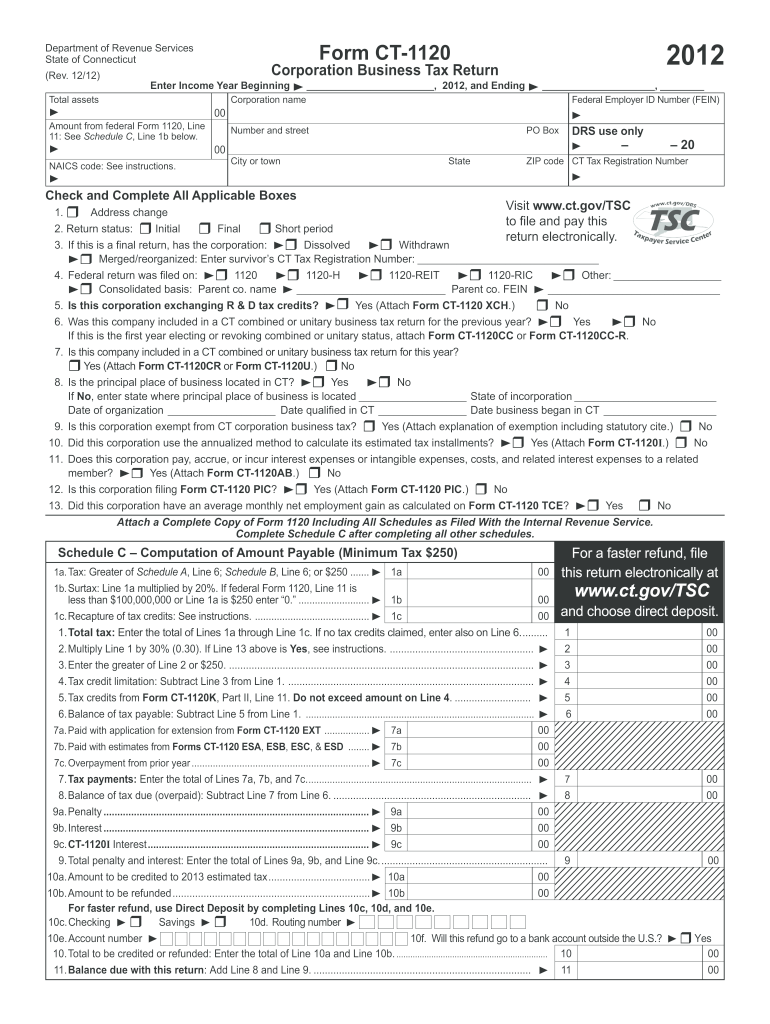  CT 1120, Corporation Business Tax Return CT Gov 2019
