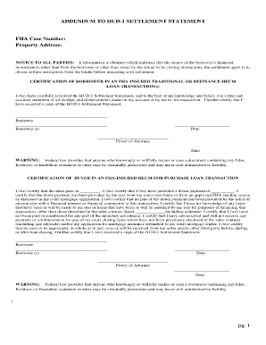 Addendum to Closing Statement  Form