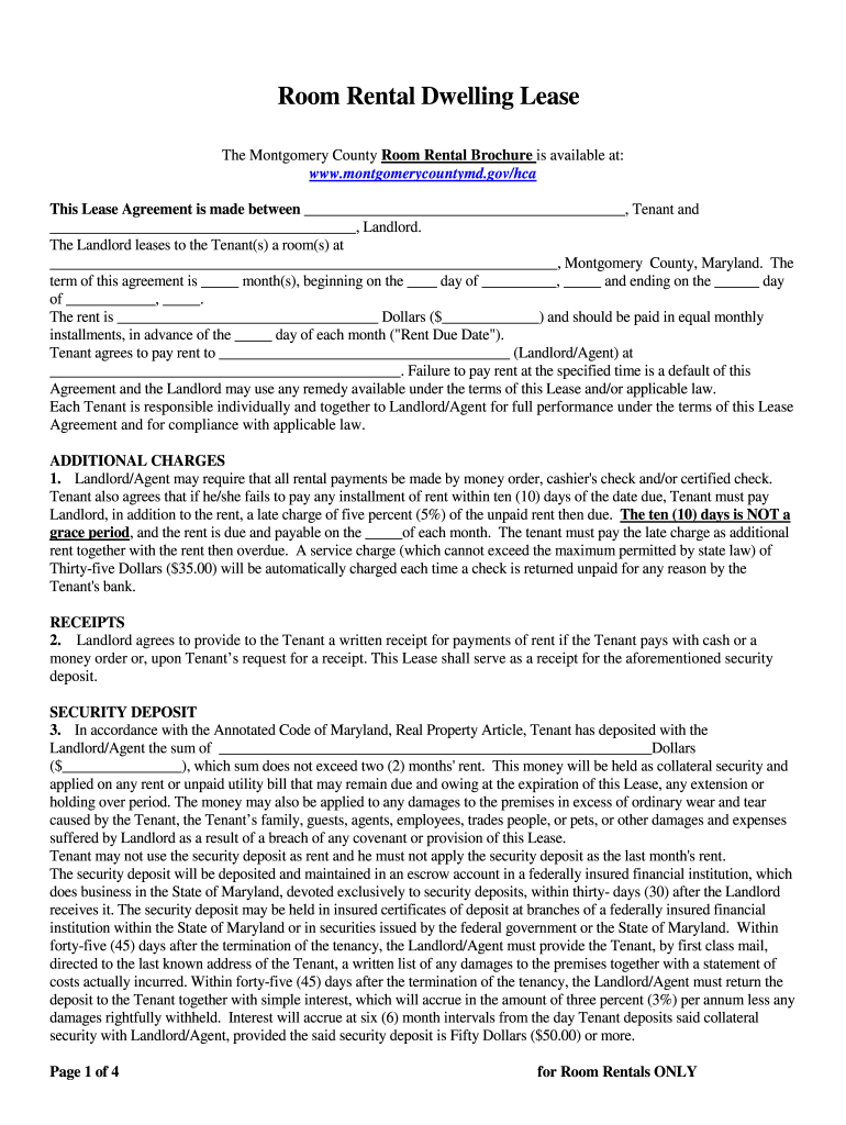Get and Sign Room Rental Agreement Maryland 2010-2022 Form