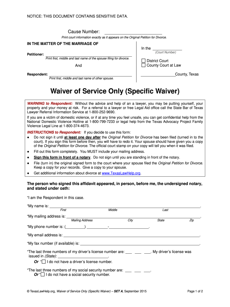  Waiver Form Texas 2012-2024