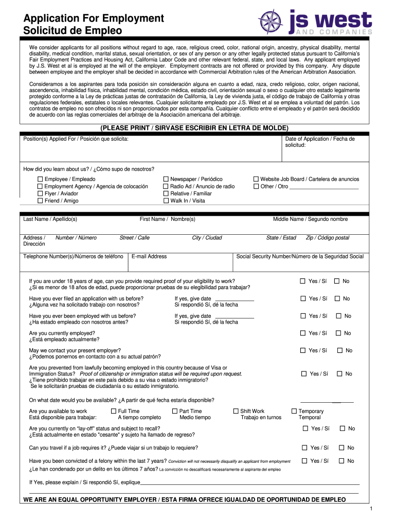 Printable Spanish Job Application Form