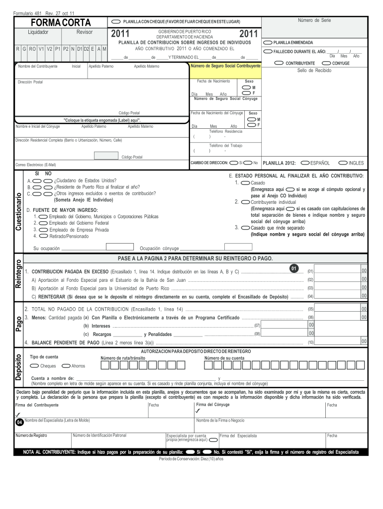  Puerto Rico 481  Form 2011