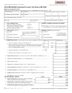 Michigan Fillable 1040ez Form