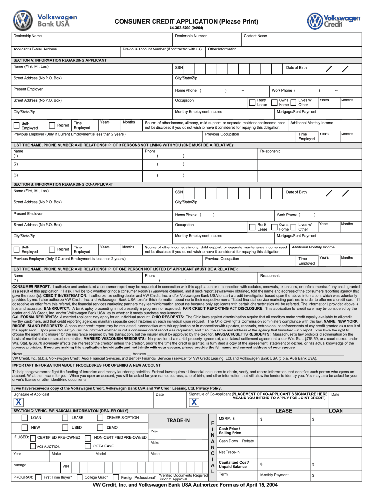 Audi Application  Form