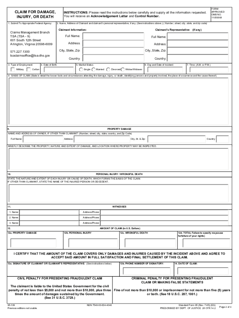  Printable Tort Form 95 1985 1985