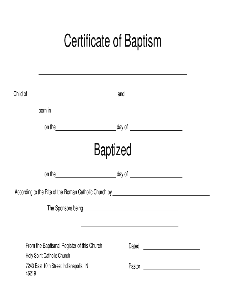 Catholic Baptism Certificate Online  Form