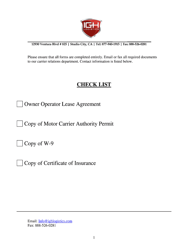 Owner Operator Lease Agreement  Form