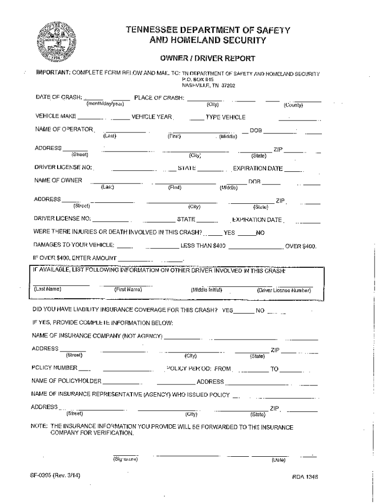 TN Department of Safety and Homeland Security OwnerDriver Report  Form