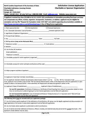 Solicitation License Application Nc  Form