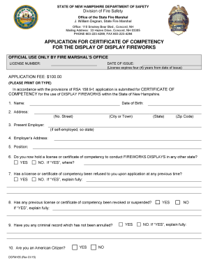 Application for Display Certificate of Competency DSFM 165 Rev 01 Nh  Form