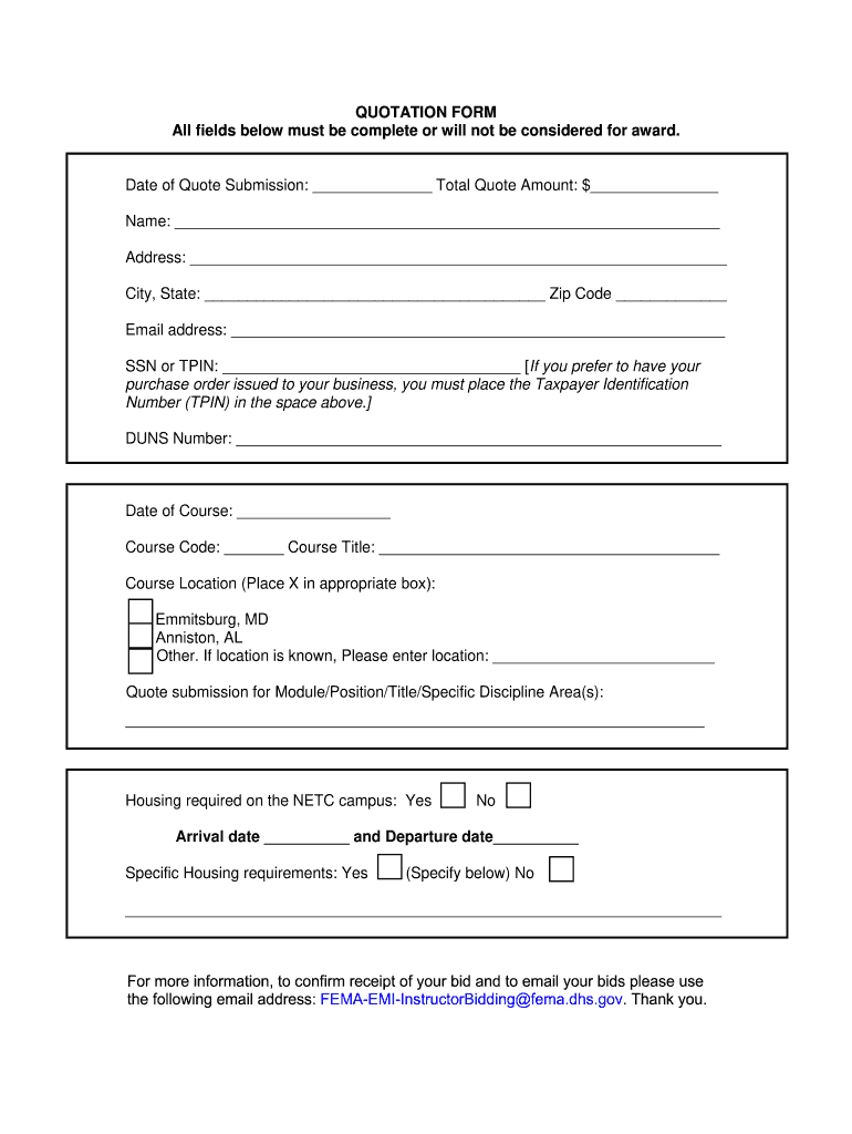 Fema Quotation  Form