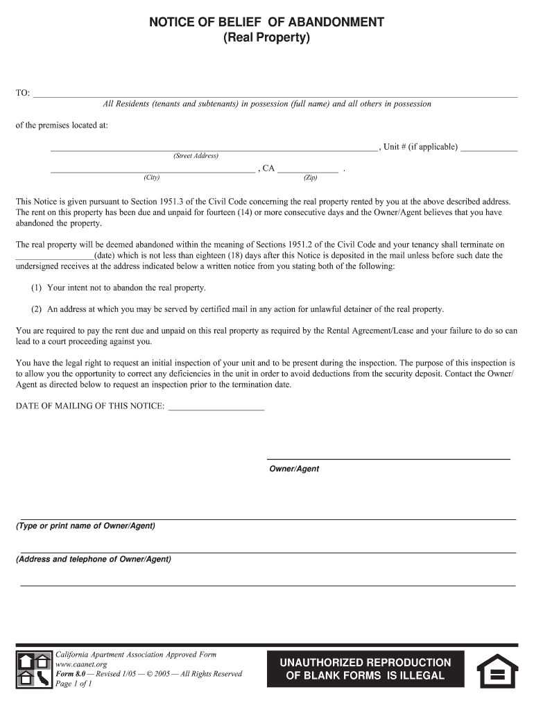 Notice of Abandonment California PDF  Form