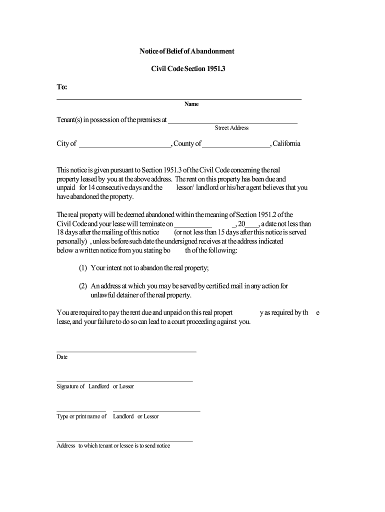 California Notice of Abandonment Form