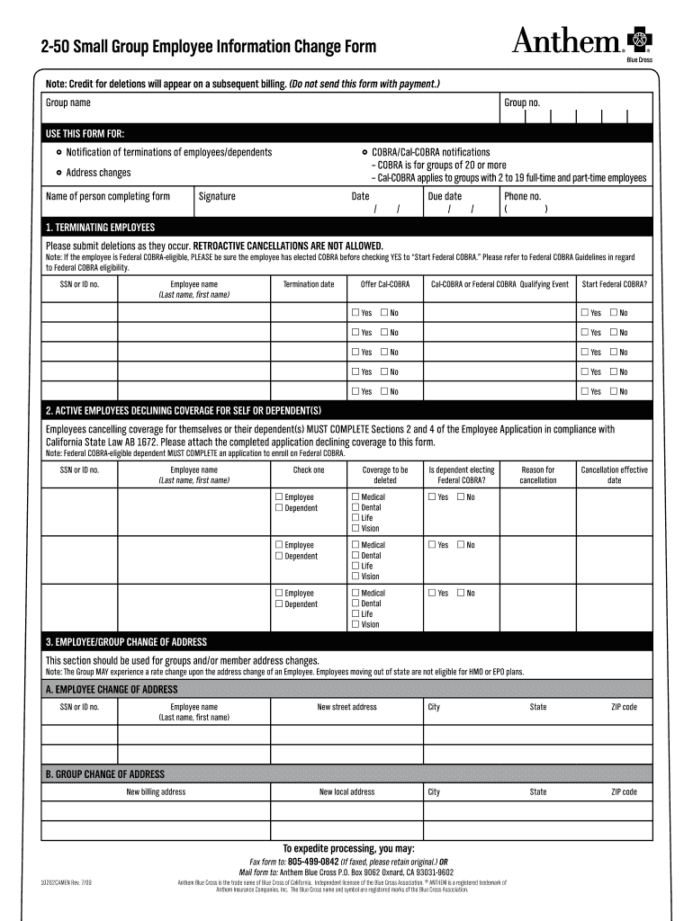  Anthem Change Form 2009