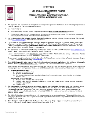 Alabama Board of Nursing Standae Rd Protocol Collaborative Practice Form
