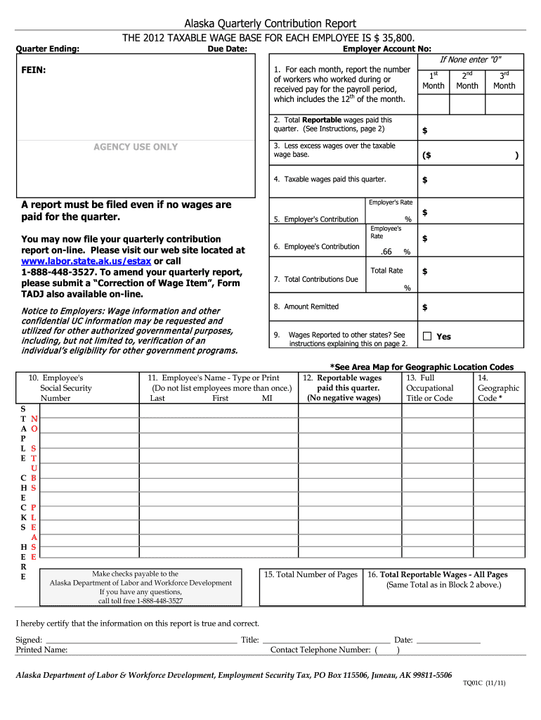 Get and Sign Alaska Department of Labor Quarterly Report Forms 2011