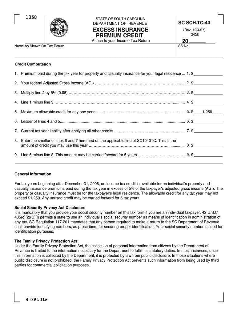 Get and Sign Sc Form Credit 2007